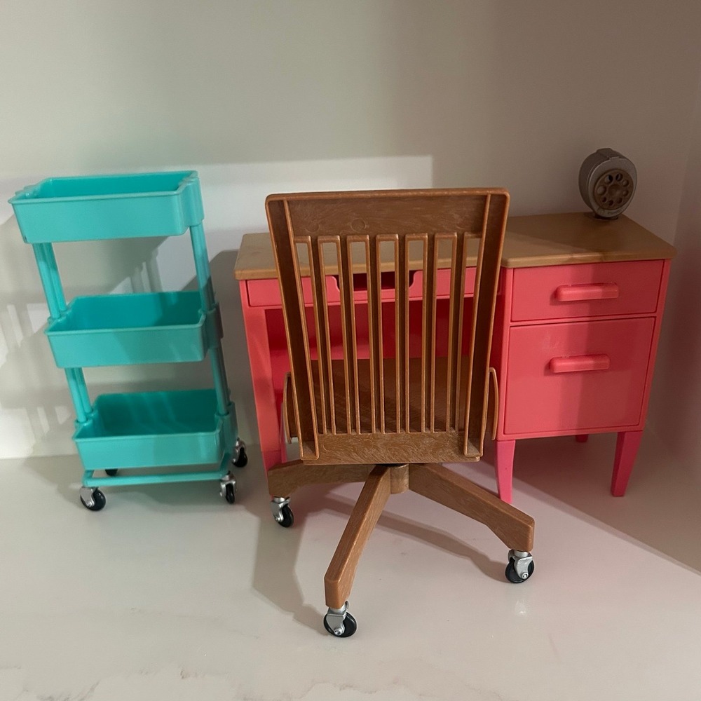 Our Generation OG 18" Doll Desk Chair and Rolling Cart Accessories
